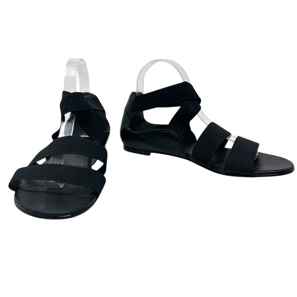 Stuart Weitzman Gladiator Sandals Flat Leather Stretch Knit Black Size 9.5 - Picture 4 of 12